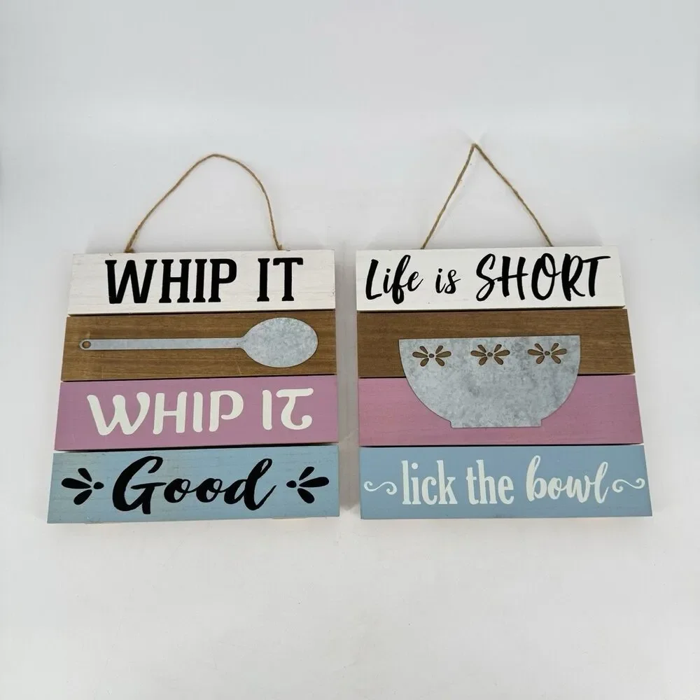 Set of 2 Farmhouse Kitchen Wall Signs Wood 10x10 Whip It Good